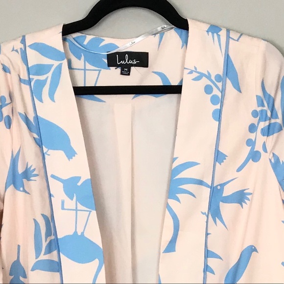 Lulus Peach Blue Bird Palm Tree Duster Kimono Robe - Picture 3 of 6